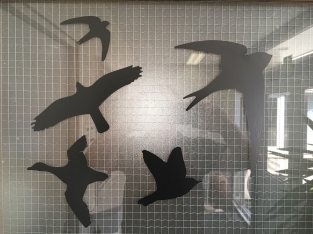 Fensteraufkleber in Form von fliegenden Vögeln